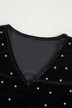 Load image into Gallery viewer, Pearl Detail Velvet V-Neck Long Sleeve Bodysuit