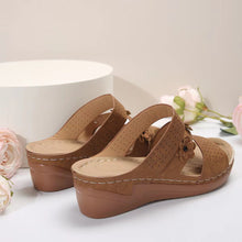 Load image into Gallery viewer, Flower PU Leather Wedge Sandals