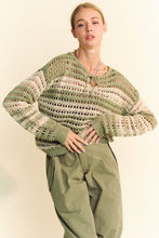 Load image into Gallery viewer, Davi &amp; Dani Contrast Striped Crochet Drop Shoulder Knit Cover Up