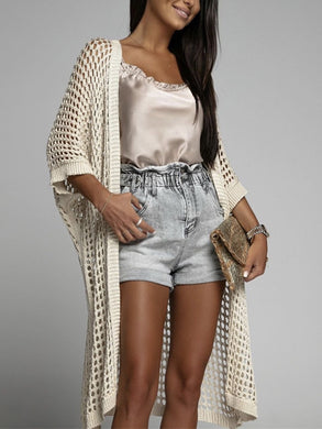 Openwork Open Front Three-Quarter Sleeve Cover Up