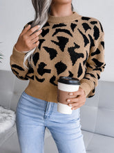 Load image into Gallery viewer, Leopard Round Neck Dropped Shoulder Sweater