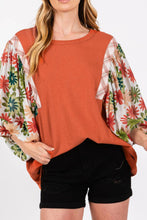 Load image into Gallery viewer, Printed Round Neck Balloon Sleeve Blouse