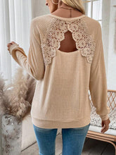 Load image into Gallery viewer, Lace Detail Cutout V-Neck Long Sleeve T-Shirt