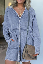 Load image into Gallery viewer, Raw Hem Button Down Long Sleeve Denim Dress