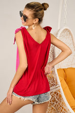 Load image into Gallery viewer, BiBi Shoulder Ribbon Tied Contrast Tank