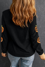 Load image into Gallery viewer, Sequin Pumpkin Round Neck Long Sleeve Top