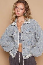 Load image into Gallery viewer, POL Star Textured Raw Hem Long Sleeve Denim Jacket