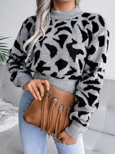 Load image into Gallery viewer, Leopard Round Neck Dropped Shoulder Sweater