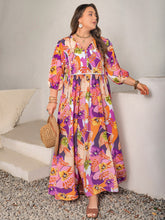 Load image into Gallery viewer, Plus Size Printed Tie Neck Maxi Dress