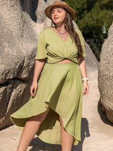 Load image into Gallery viewer, Plus Size V-Neck Half Sleeve Top and High-Low Skirt Set