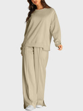 Load image into Gallery viewer, Round Neck Long Sleeve Top and Slit Pants Set