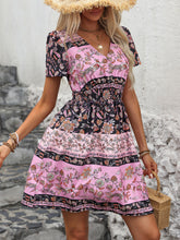 Load image into Gallery viewer, Printed V-Neck Short Sleeve Mini Dress