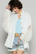 Load image into Gallery viewer, POL Openwork Lantern Sleeve Button Down Gauze Shirt