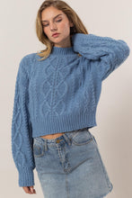 Load image into Gallery viewer, HYFVE Cable-Knit Mock Neck Dropped Shoulder Sweater