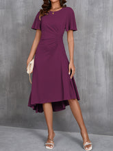 Load image into Gallery viewer, Round Neck Flutter Sleeve Midi Dress