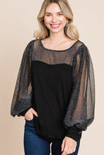 Load image into Gallery viewer, Super Lady Full Size Metallic Mesh Lantern Sleeve Blouse