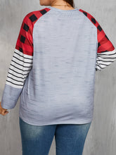 Load image into Gallery viewer, Plus Size Christmas Tree Plaid Round Neck Long Sleeve T-Shirt