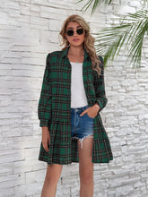 Load image into Gallery viewer, Ruffle Hem Plaid Button Down Long Sleeve Dress