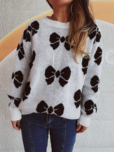 Load image into Gallery viewer, Bow Round Neck Dropped Shoulder Sweater