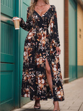 Load image into Gallery viewer, Slit Printed Surplice Long Sleeve Maxi Dress