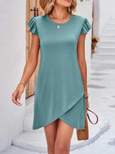 Load image into Gallery viewer, Ruffled Round Neck Cap Sleeve Mini Dress