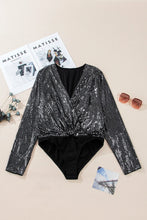 Load image into Gallery viewer, Sequin Surplice Long Sleeve Bodysuit