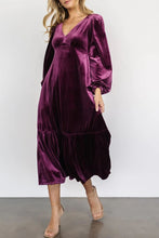 Load image into Gallery viewer, V-Neck Long Sleeve Midi Velvet Dress