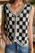 Load image into Gallery viewer, Crochet Checkered V-Neck Button Up Vest