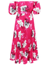 Load image into Gallery viewer, Pleated Floral Off-Shoulder Short Sleeve Midi Dress