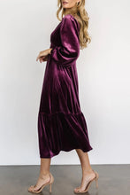 Load image into Gallery viewer, V-Neck Long Sleeve Midi Velvet Dress