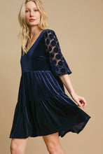 Load image into Gallery viewer, Umgee Dotted Lace Sleeve Tiered Velvet Mini Dress