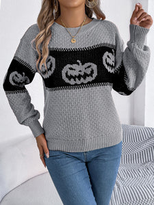 Pumpkin Round Neck Long Sleeve Sweater