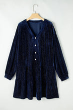 Load image into Gallery viewer, Plus Size Textured Velvet Decorative Button Long Sleeve Dress