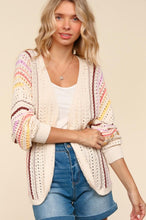 Load image into Gallery viewer, Haptics Full Size Striped Crochet Open Front Cardigan