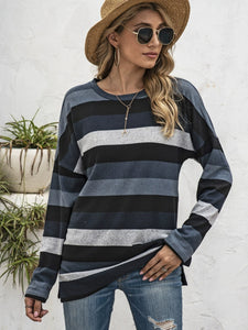 Full Size Striped Round Neck Long Sleeve T-Shirt Plus Size