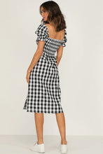 Load image into Gallery viewer, Full Size Slit Plaid Short Sleeve Midi Dress