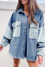 Load image into Gallery viewer, Raw Hem Color Block Denim Jacket