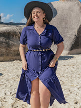 Load image into Gallery viewer, Plus Size Collared Neck Short Sleeve Midi Dress