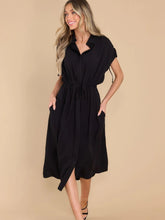 Load image into Gallery viewer, Drawstring Collared Neck Short Sleeve Midi Dress