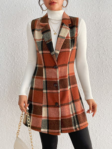 Plaid Button Up Vest Coat