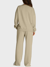 Load image into Gallery viewer, Round Neck Long Sleeve Top and Slit Pants Set