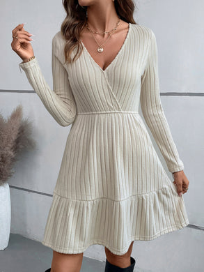 Ruffle Hem Surplice Long Sleeve Dress