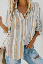 Load image into Gallery viewer, Striped Collared Neck Long Sleeve Shirt