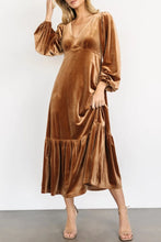 Load image into Gallery viewer, V-Neck Long Sleeve Midi Velvet Dress