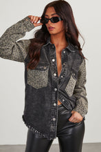 Load image into Gallery viewer, Raw Hem Leopard Snap Down Denim Jacket