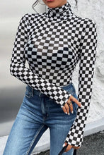 Load image into Gallery viewer, Checkered Turtleneck Long Sleeve Bodysuit