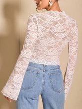 Load image into Gallery viewer, V-Neck Flare Sleeve Lace Top