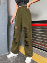 Load image into Gallery viewer, Distressed Elastic Waist Straight Leg Pants