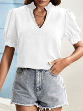 Load image into Gallery viewer, Lace Detail Notched Short Sleeve Top