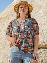 Load image into Gallery viewer, Plus Size Printed Notched Half Sleeve Blouse